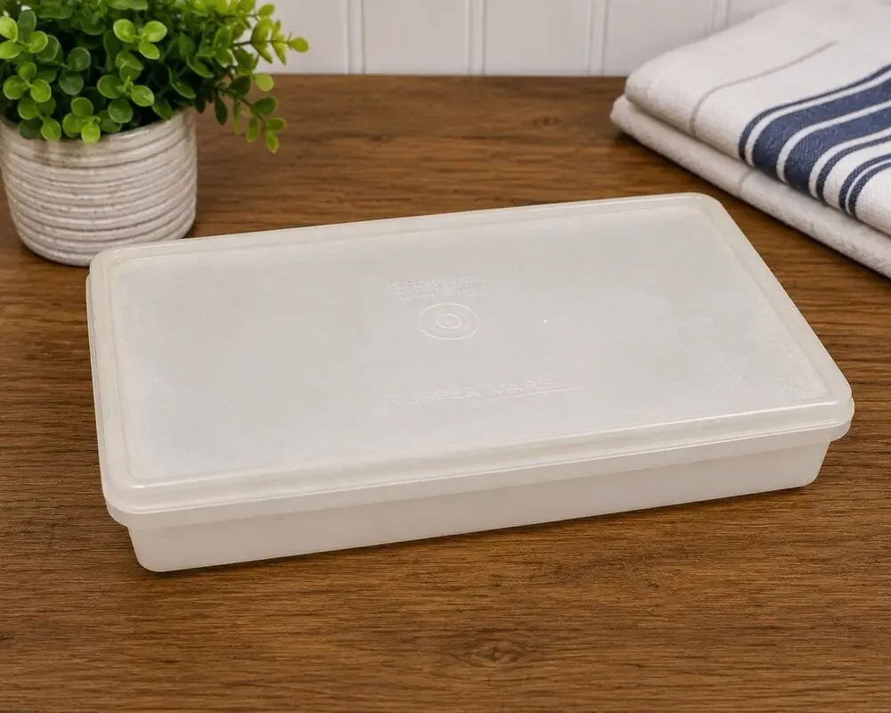 Vintage Tupperware Rectangular Storage Container w Lid White Translucent